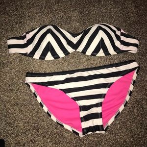black and white striped swimsuit